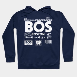 Vintage Boston BOS Airport Code Travel Day Retro Travel Tag Green Hoodie